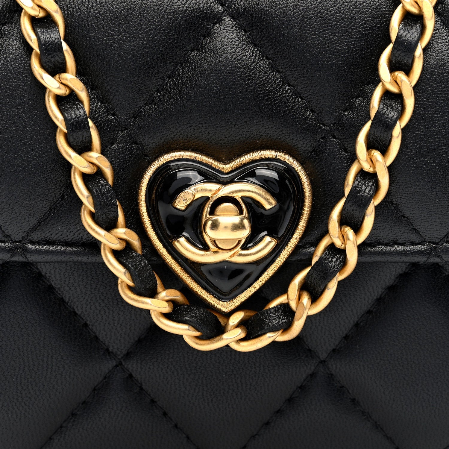 Lambskin Plexiglass Quilted Coco Love Clutch With Chain Black