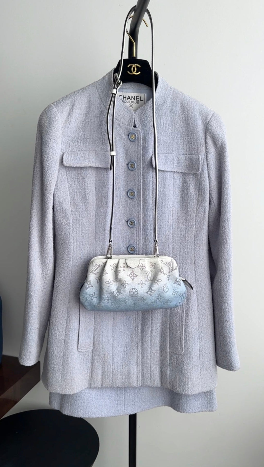 Chanel Vintage 1997 Spring Ice Blue Wool Skirt Suit - 38