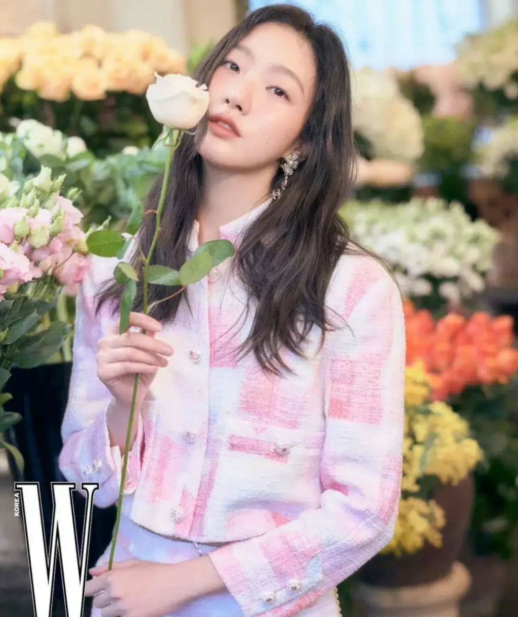 Chanel 23S Pink Painted Cotton Tweed Jacket