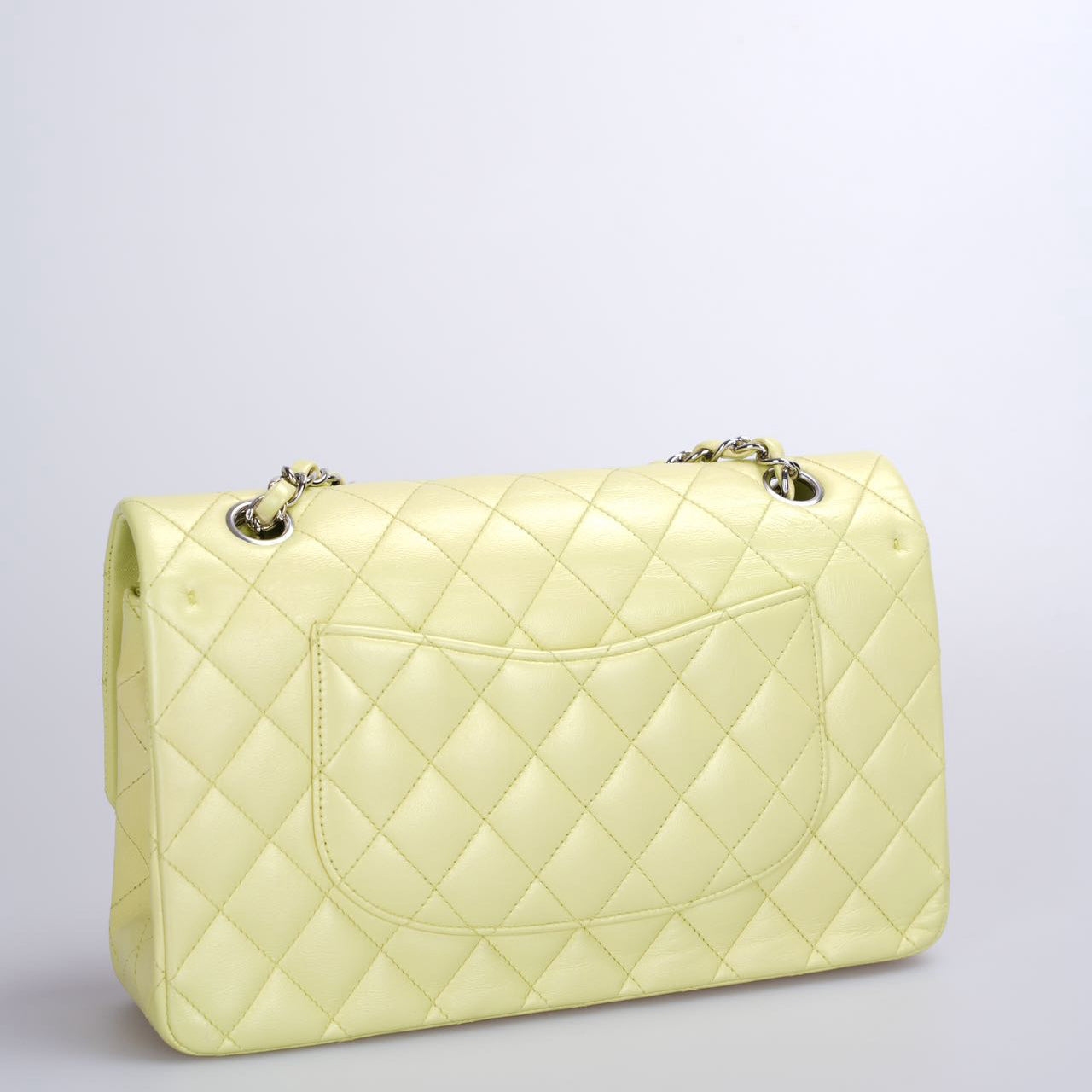 Chanel Medium Classic Double Flap Bag In Pastel Butter Yellow Color With Silver Hardware