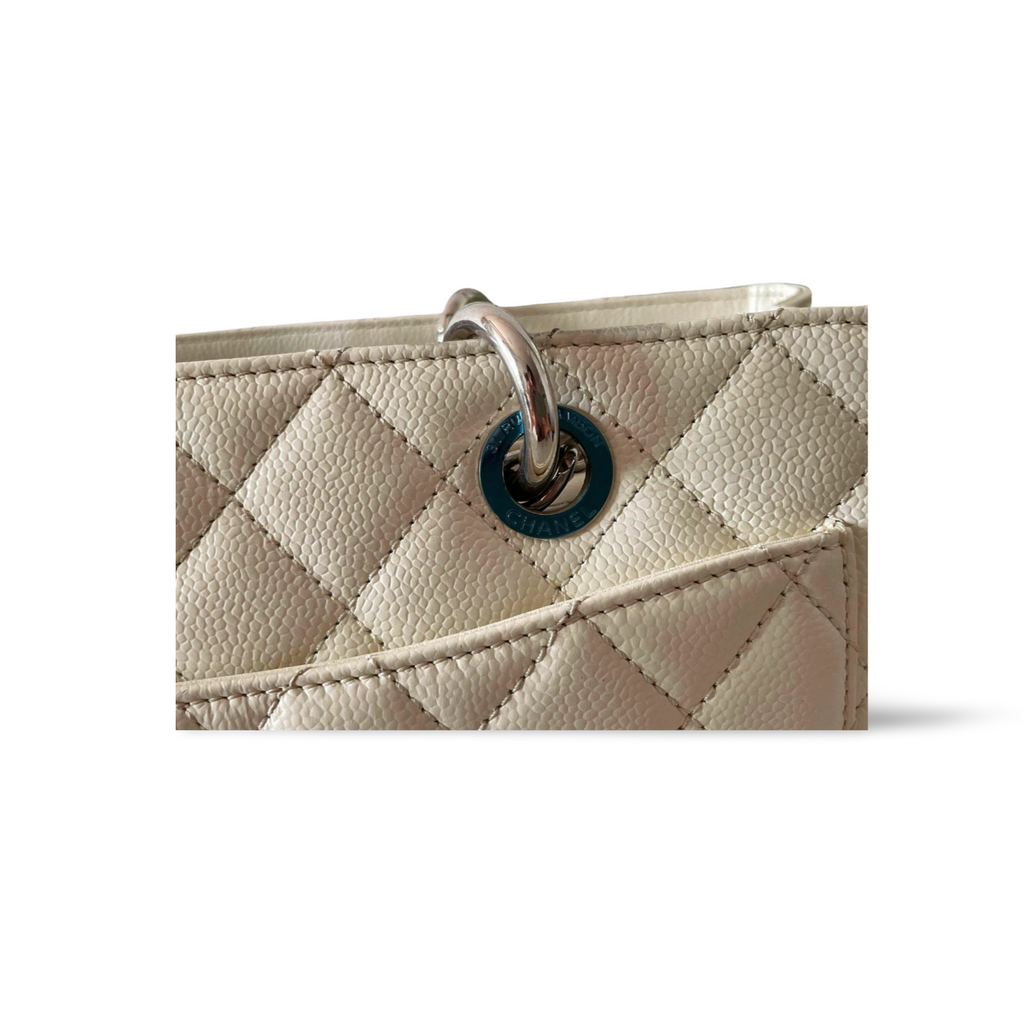 Chanel Medium White Grand Shopping Tote bag in Caviar Leather with silver Hardware
