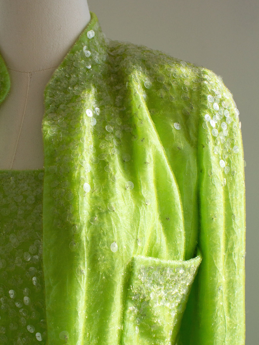 Chanel Vintage S/S1997 Green Sequin Embellished Velvet Dress Gown Jacket 97P Set