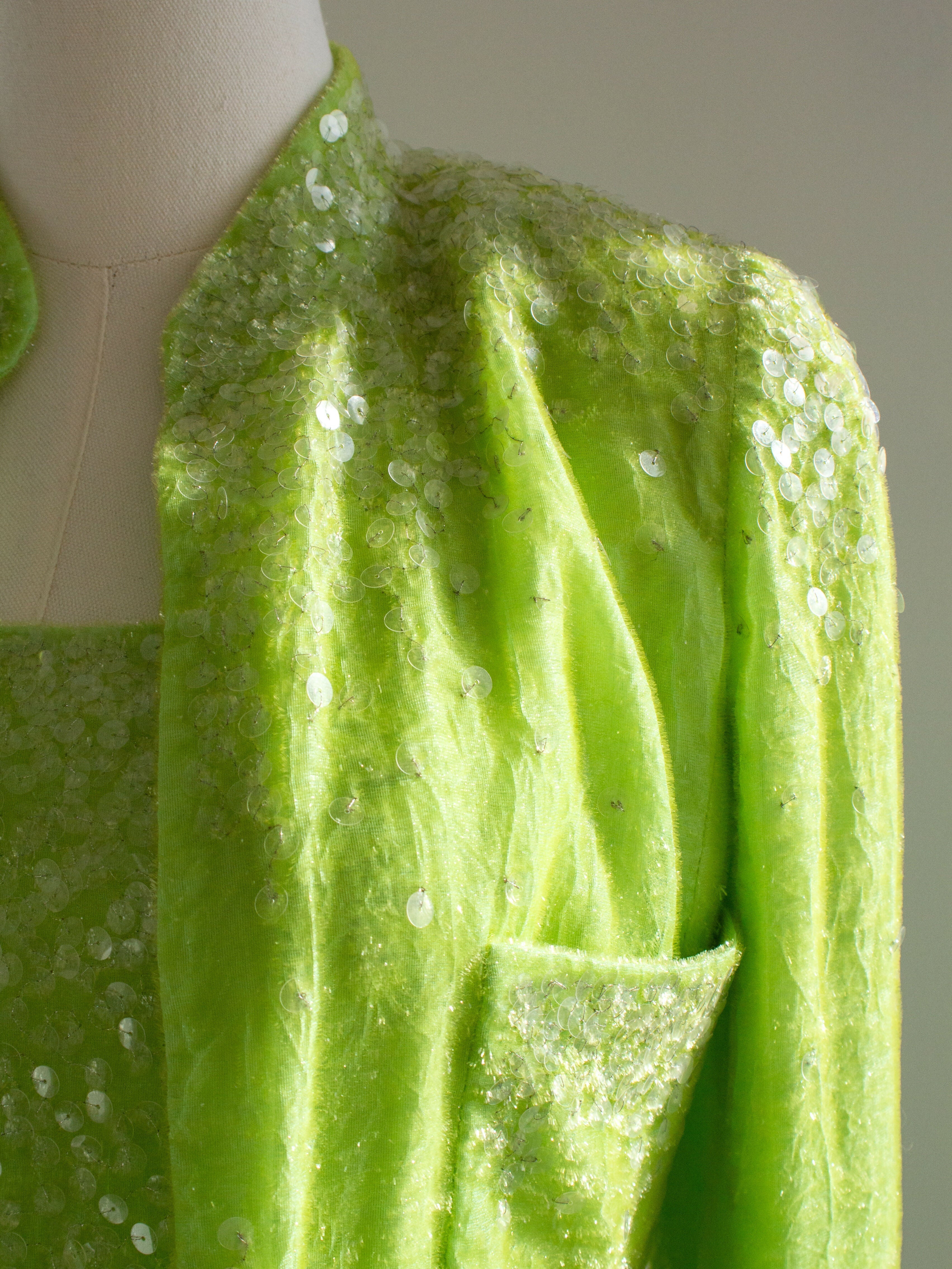 Chanel Vintage S/S1997 Green Sequin Embellished Velvet Dress Gown Jacket 97P Set