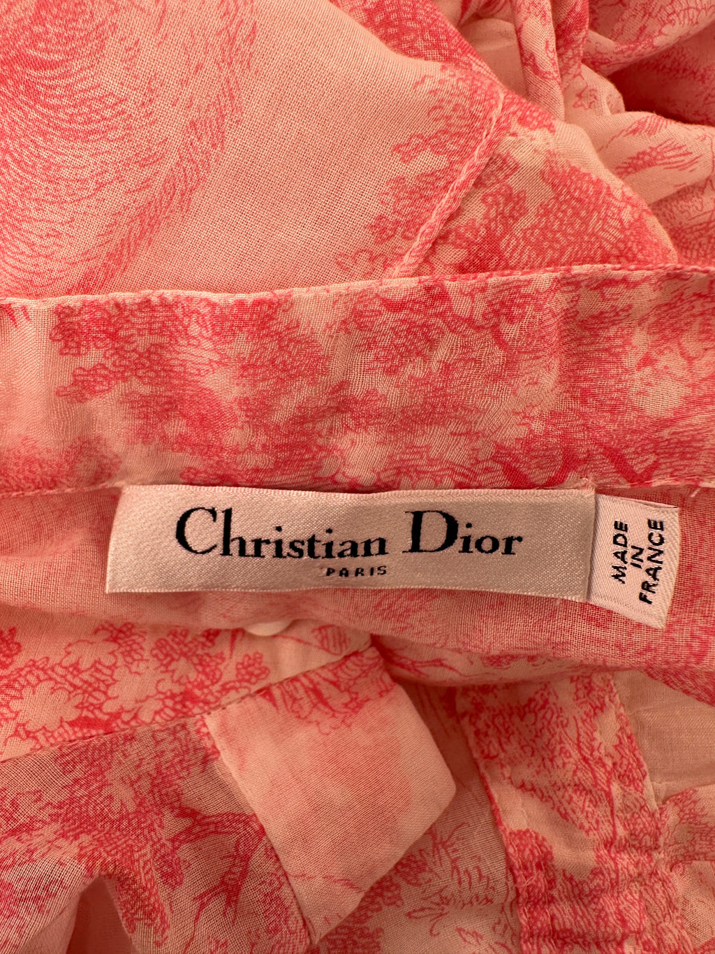 Christian Dior Light Pink, White Toile de Jouy Sauvage Cotton Printed Midi Dress Size FR 38 (UK 10)