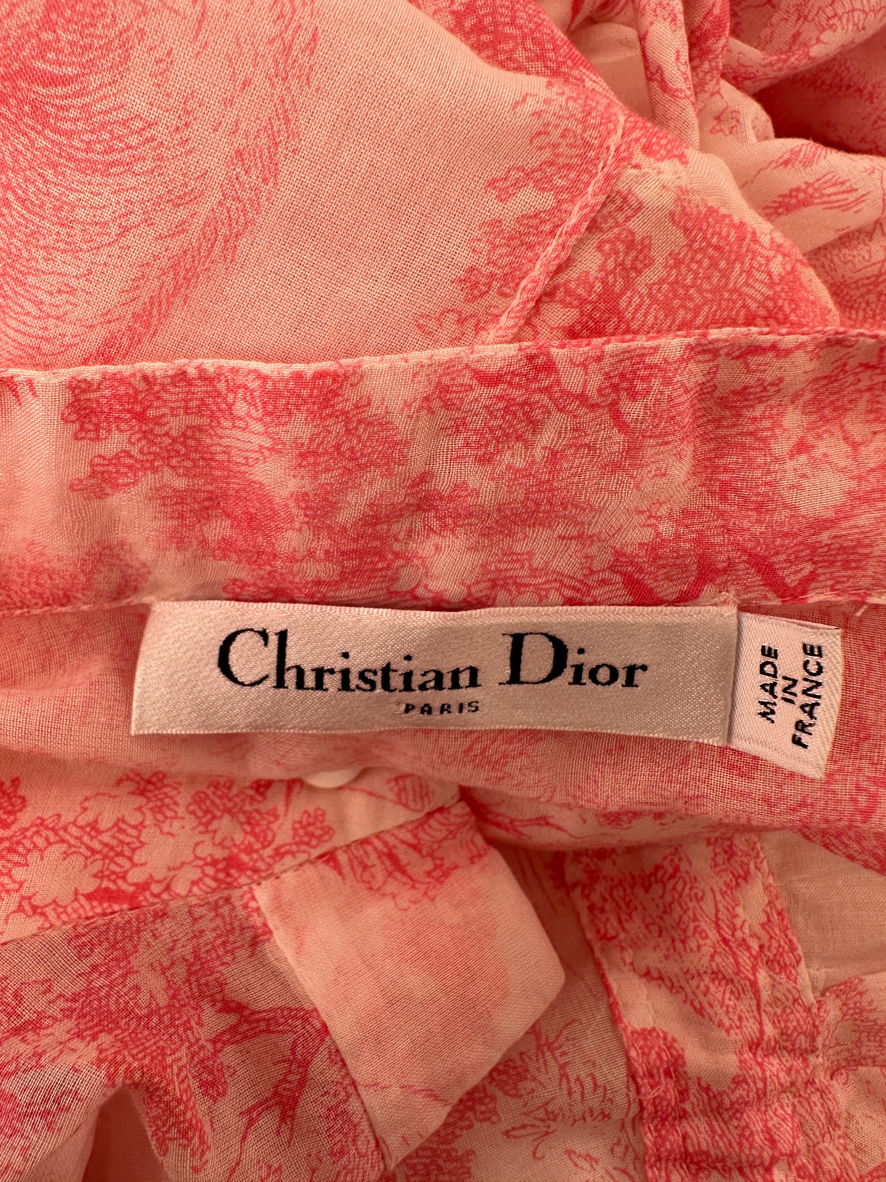 Christian Dior Light Pink, White Toile de Jouy Sauvage Cotton Printed Midi Dress Size FR 38 (UK 10)