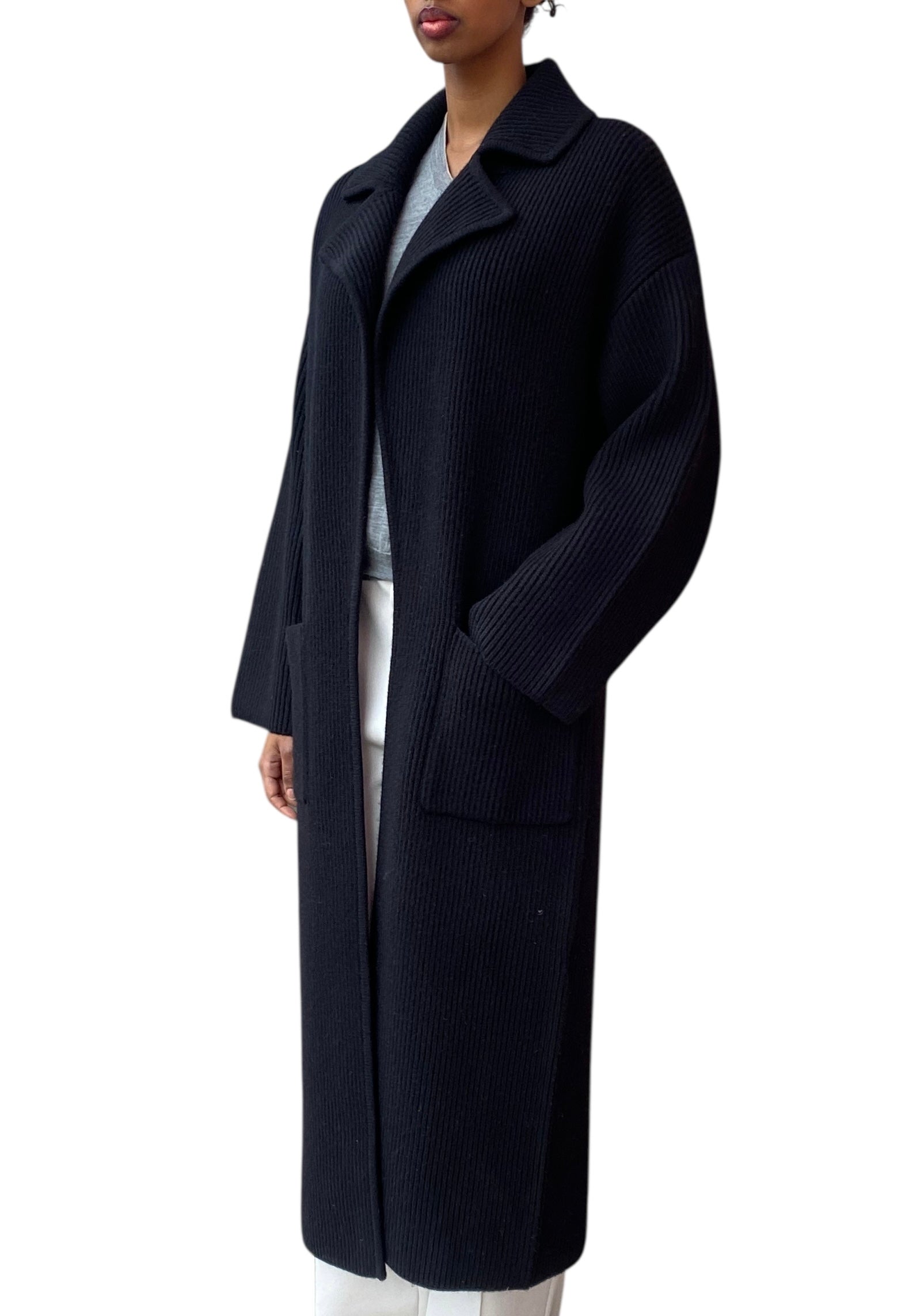 Toteme Black Wool Rib-Knit igan Coat - XXS / US 2-8