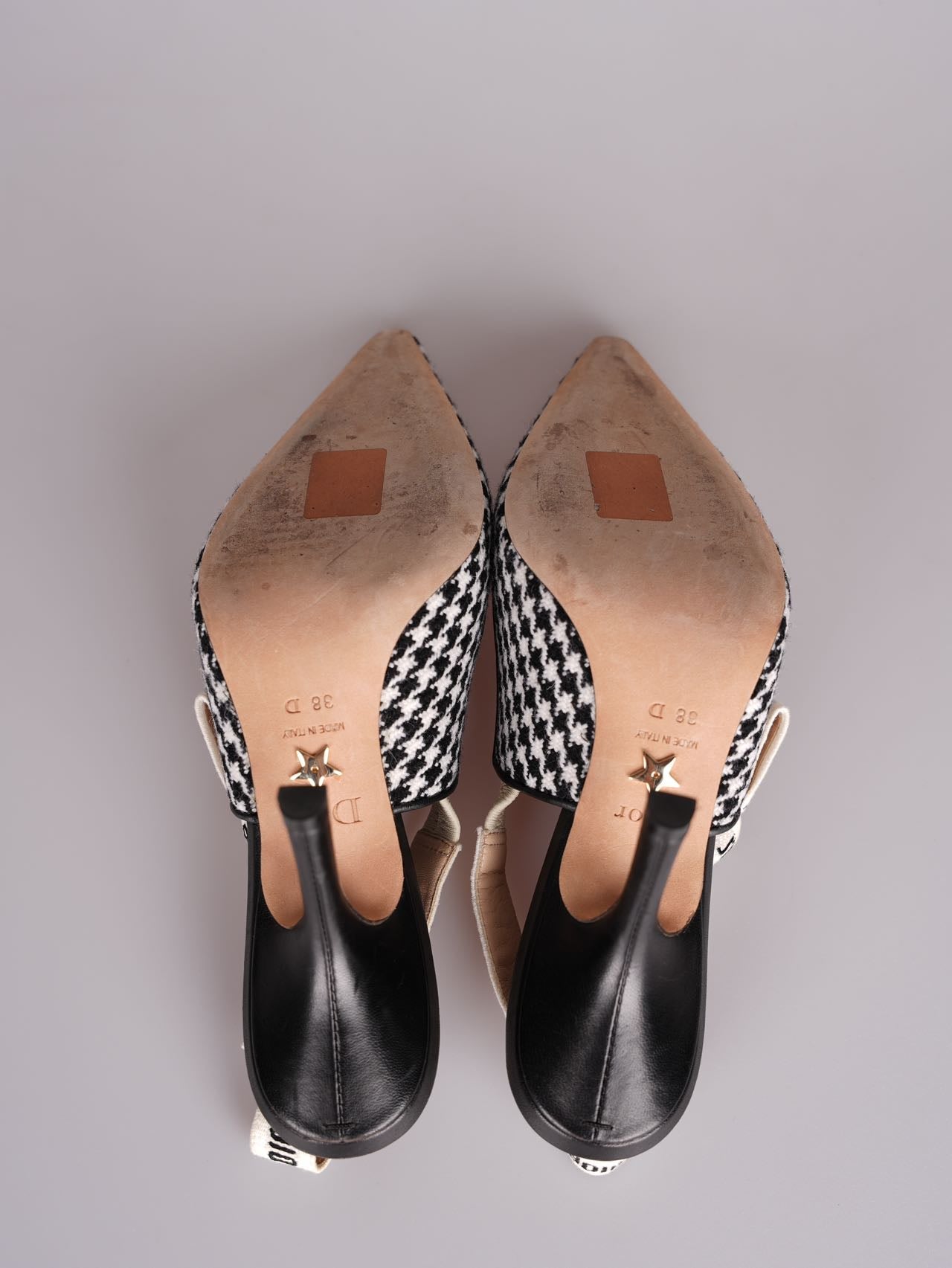Dior J'Adior Sandals in Black and White Houndstooth Canvas Size 38