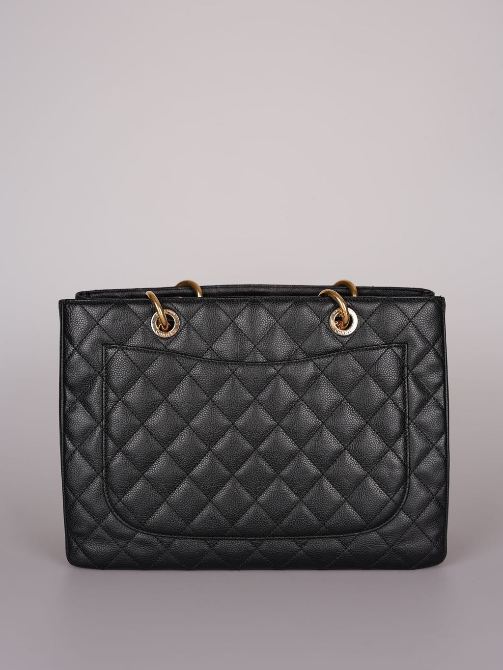 Chanel GST Medium Black Quilted Caviar Leather Tote Bag with Gold Hardware