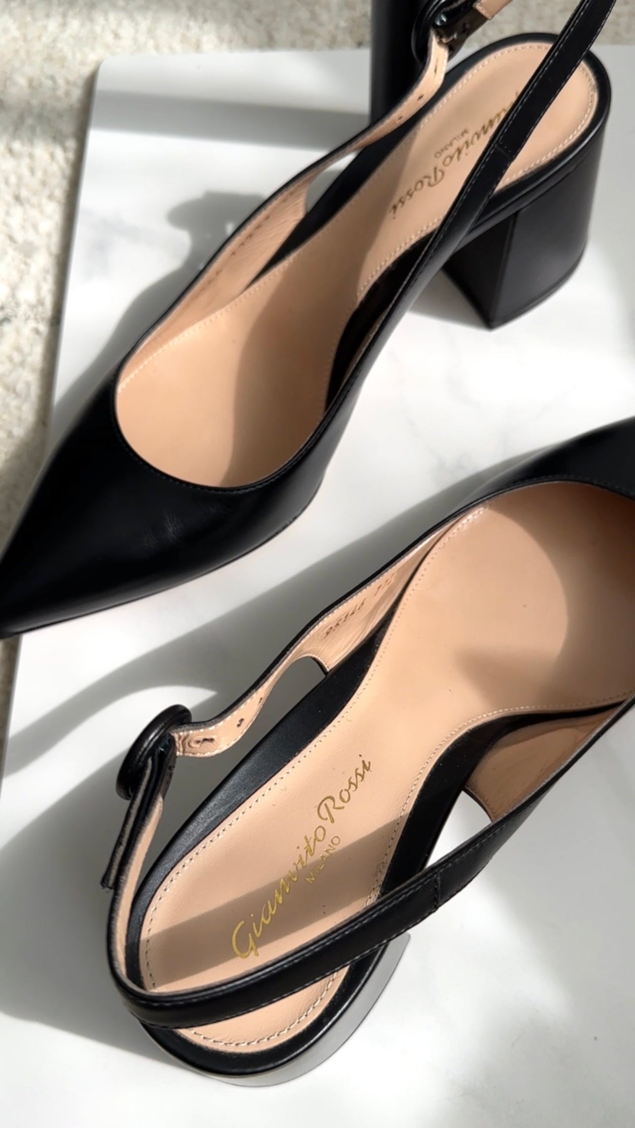 Gianvito Rossi Black Leather Block Heel Slingback Pumps - 38