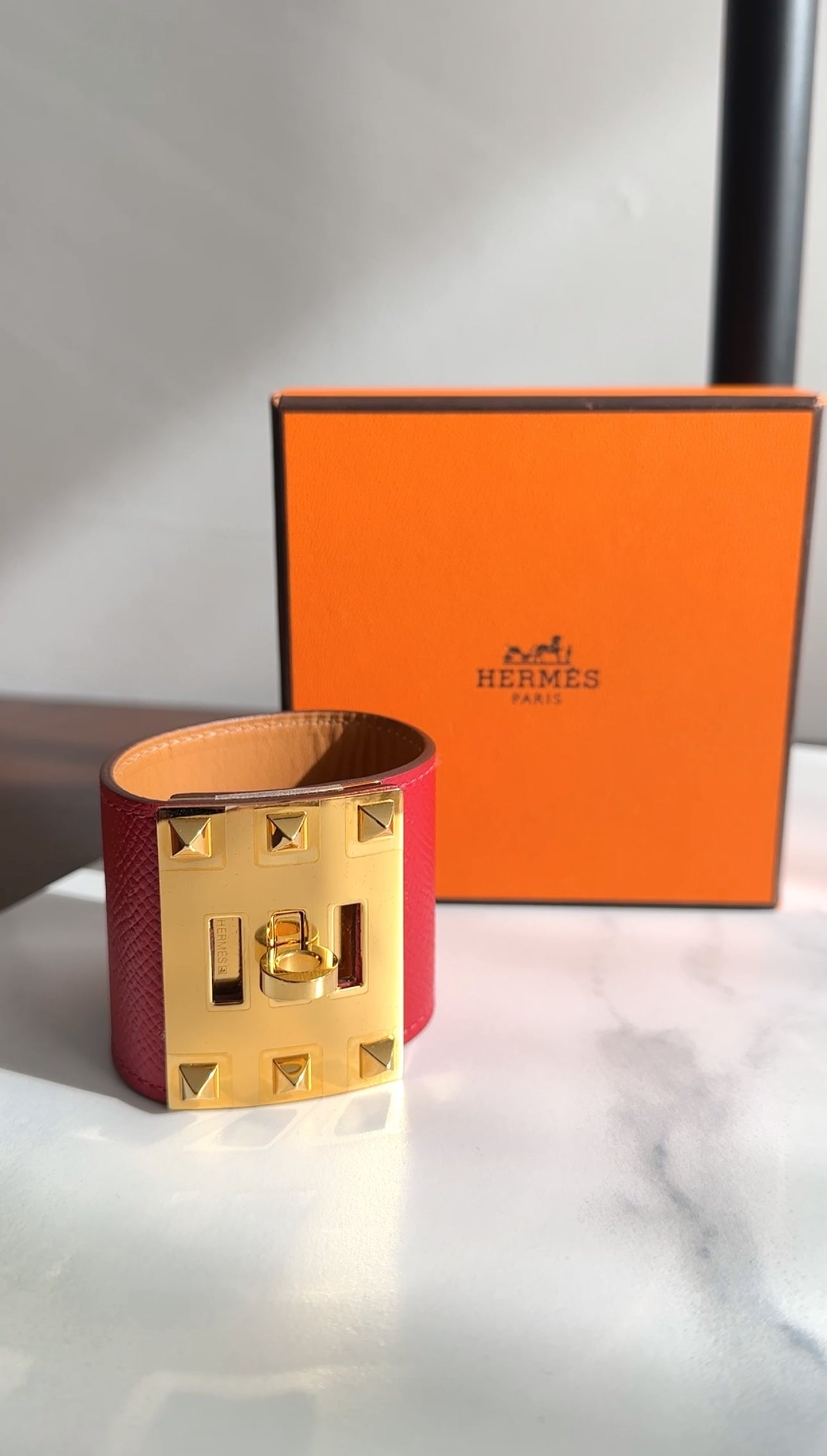 Hermes Kelly Dog Extreme Cuff Bracelet Red Epsom GHW