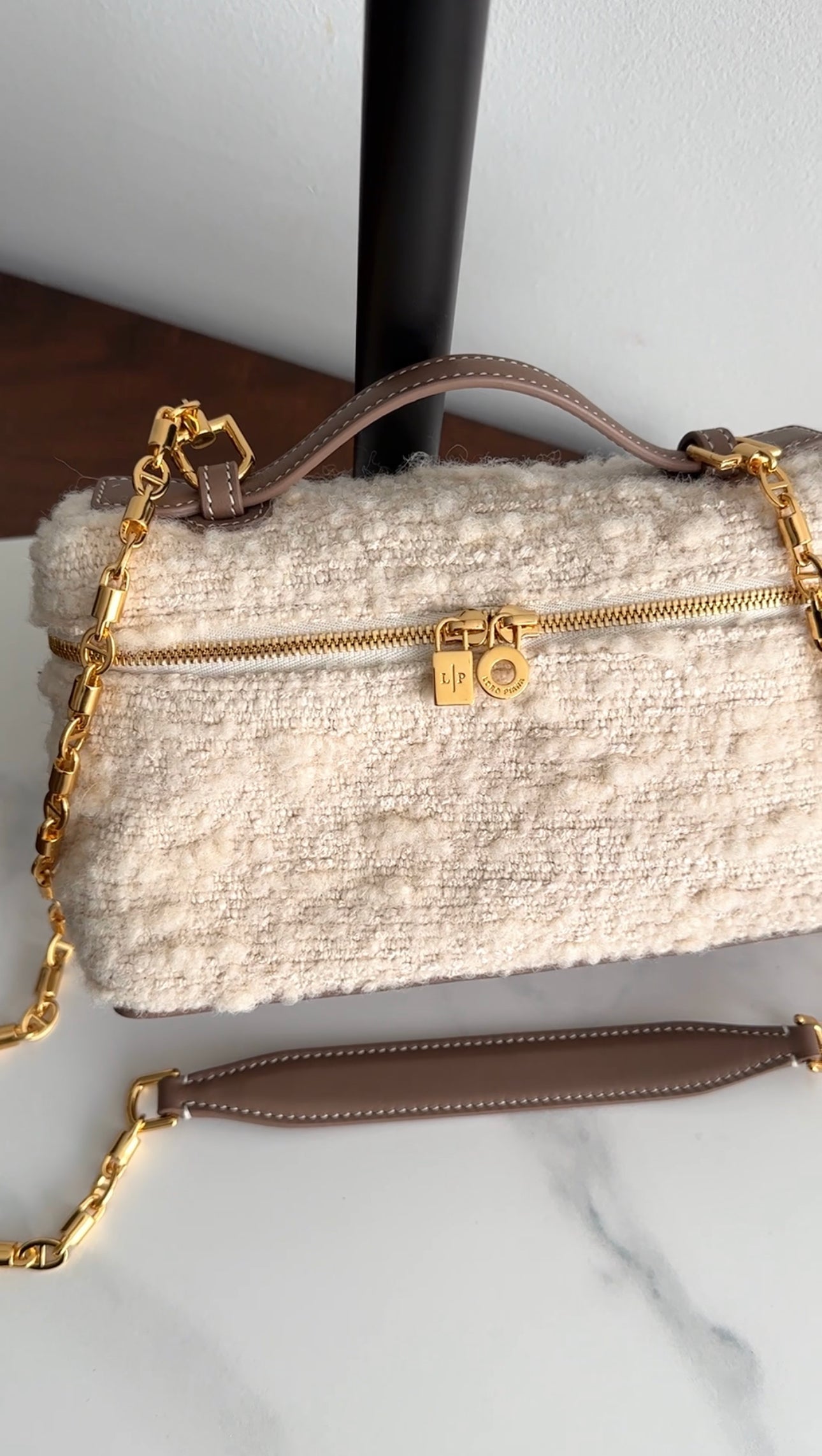Loro Piana Ivory Boucle Wool Extra Pocket L19 Chain Bag