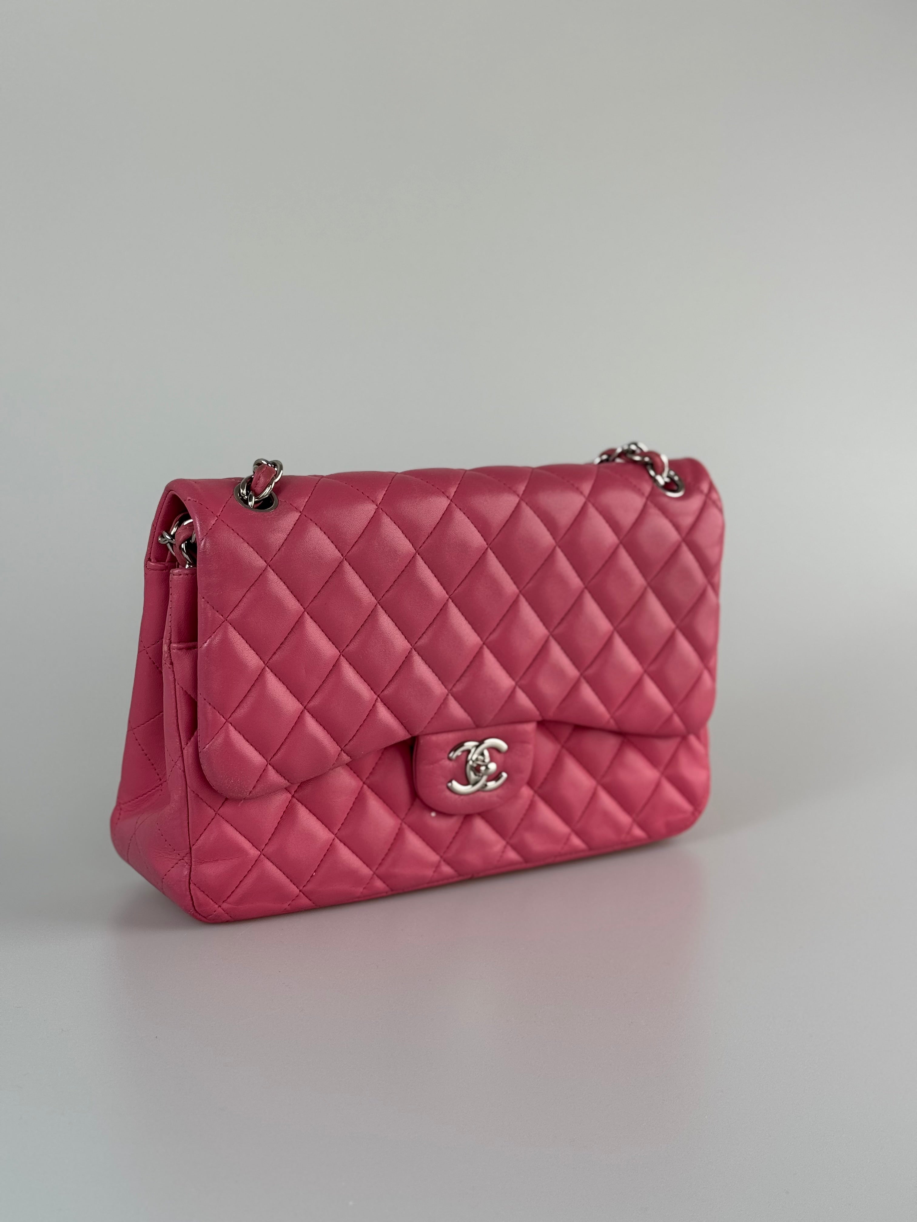 Chanel Pink Classic Double Flap Bag with Silver Hardware in Jumbo Size