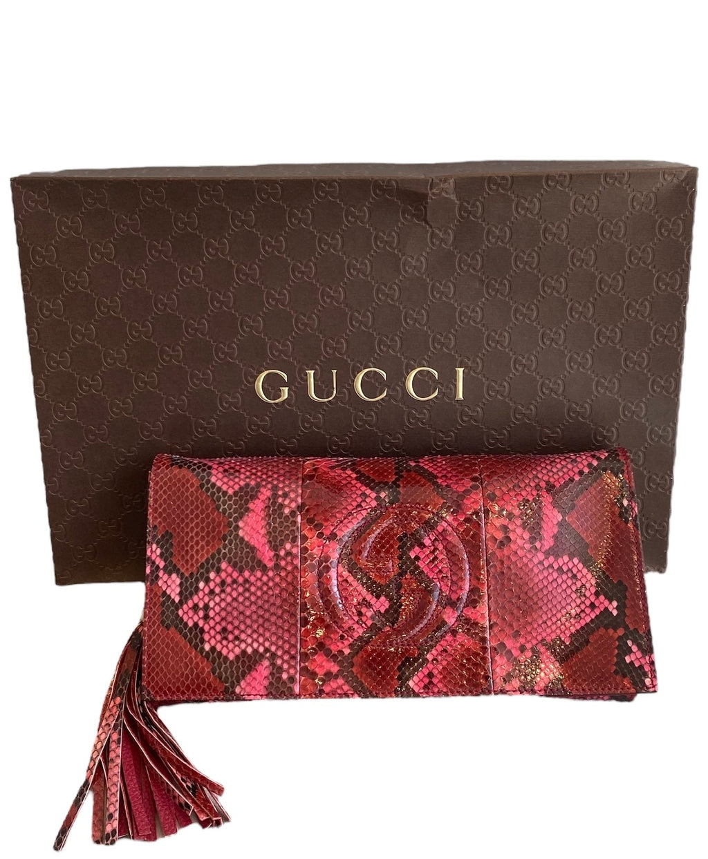 Gucci Red Python Tassel Clutch