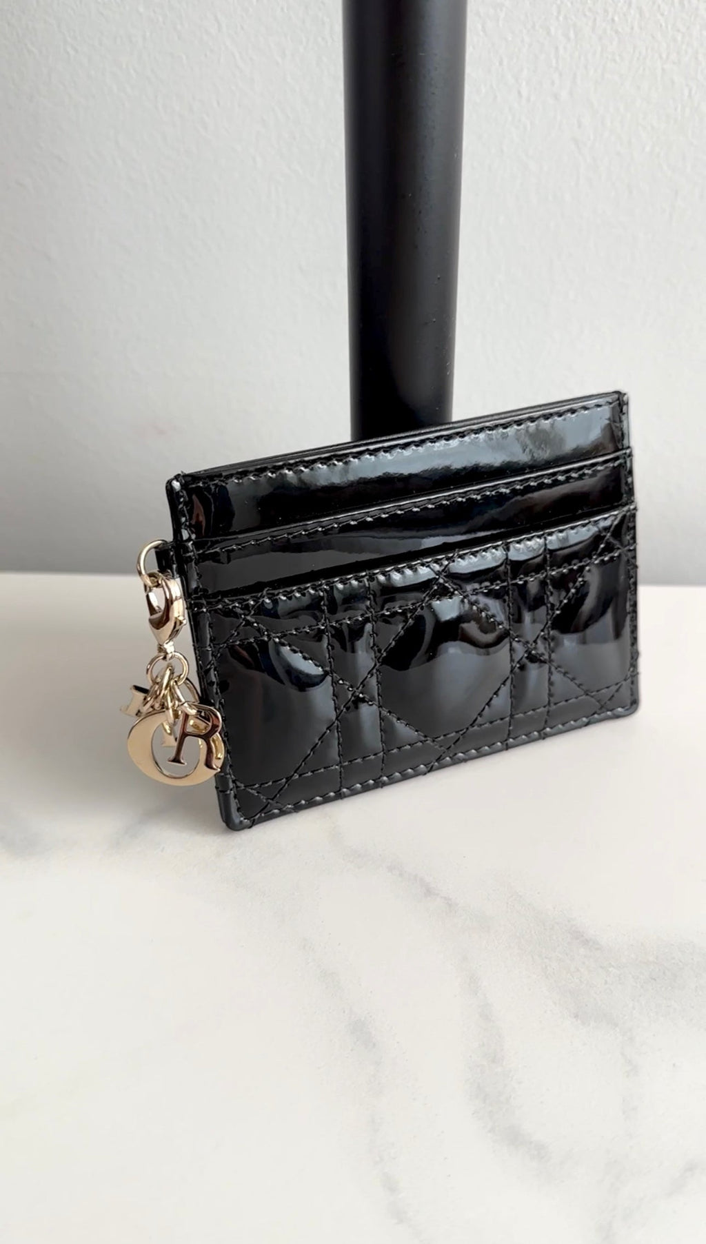 Christian Dior Black Patent Cannage  Holder