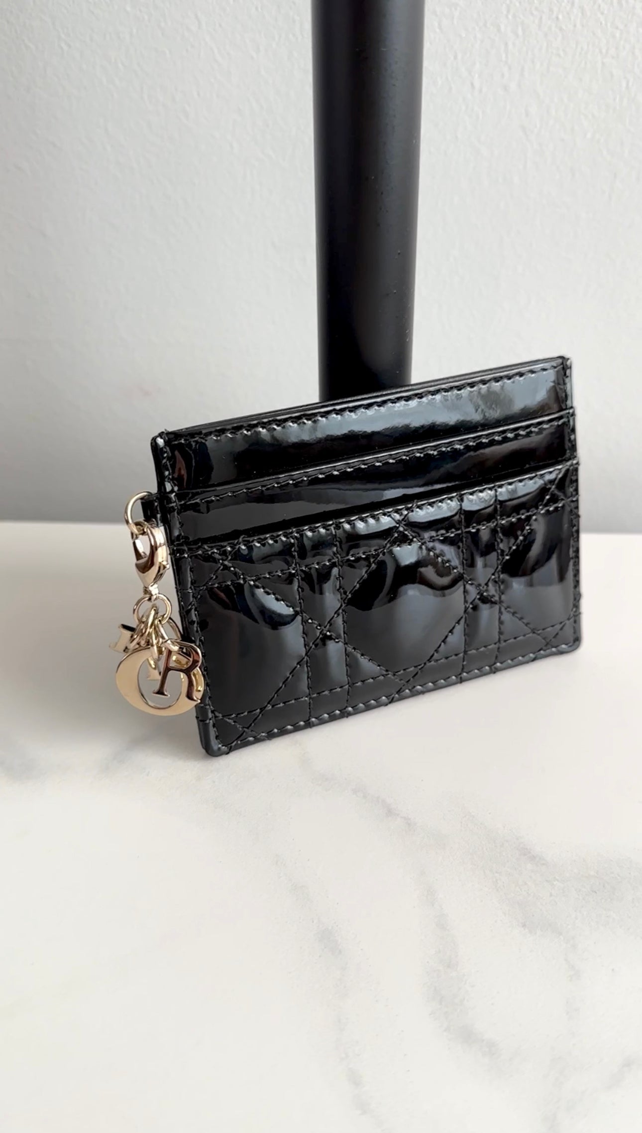 Christian Dior Black Patent Cannage  Holder