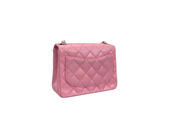 Chanel Vintage Rose Pink Classic Mini Square Flap Bag in Lambskin with Gold Hardware