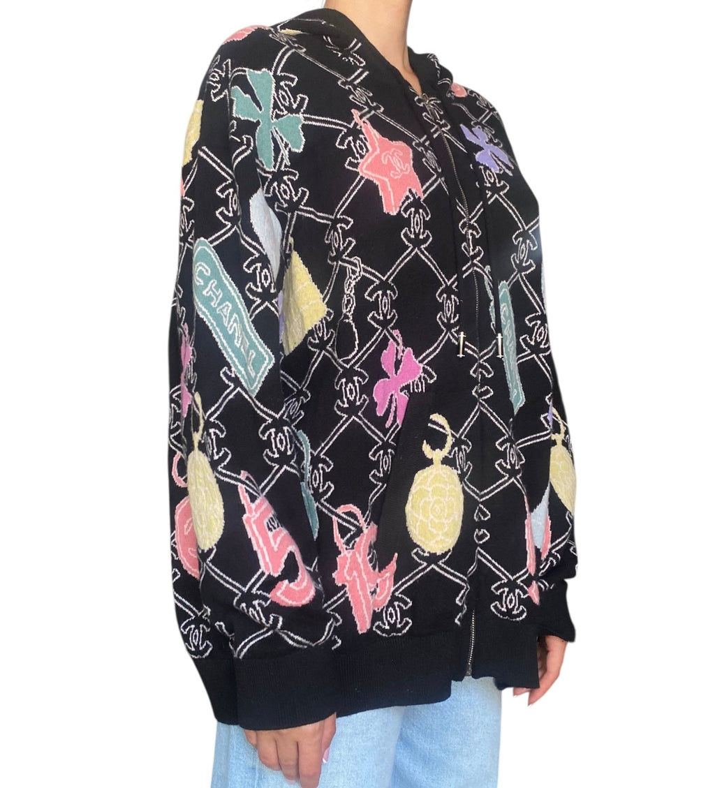 Chanel 2022 Cashmere Lucky Symbols Zip Hoodie Sweater - FR48 / XL