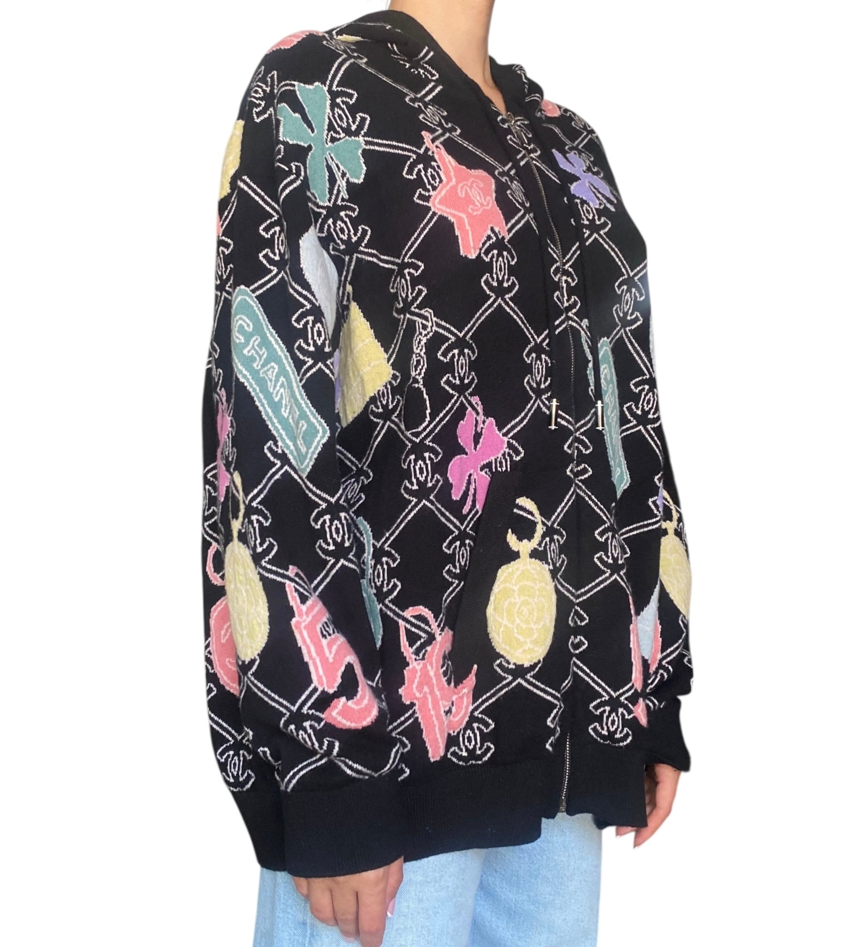 Chanel 2022 Cashmere Lucky Symbols Zip Hoodie Sweater - FR48 / XL