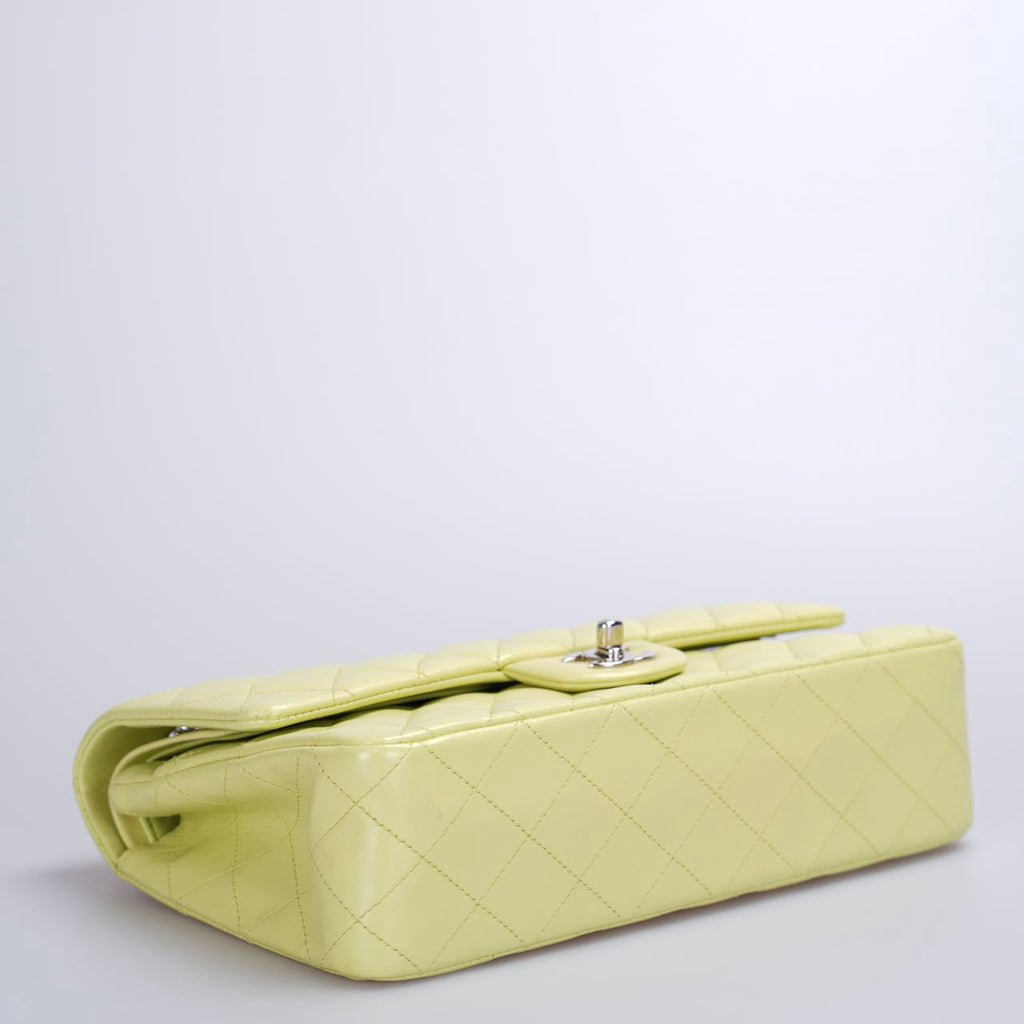 Chanel Medium Classic Double Flap Bag In Pastel Butter Yellow Color With Silver Hardware