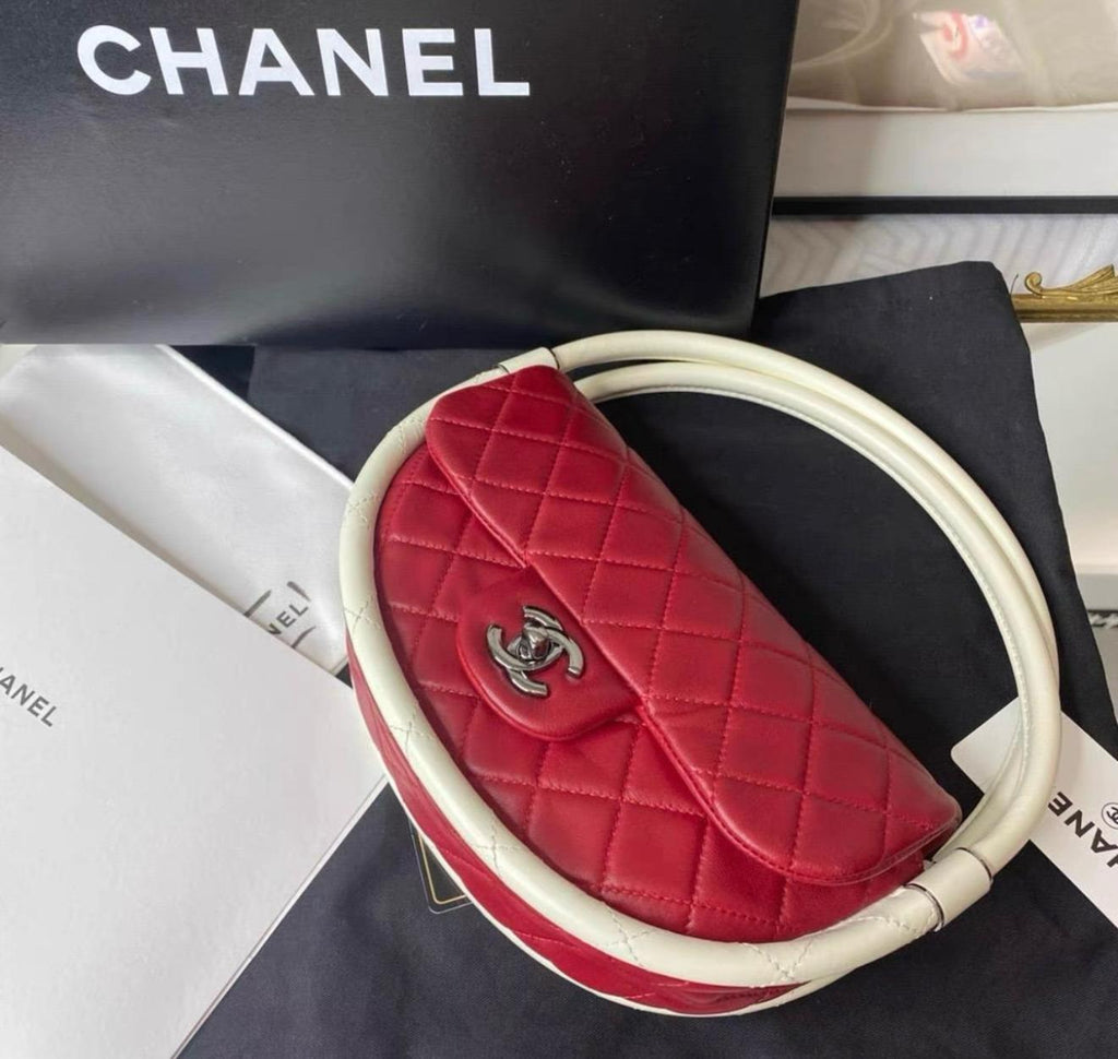 Chanel Red Lambskin Hula Hoop Handbag