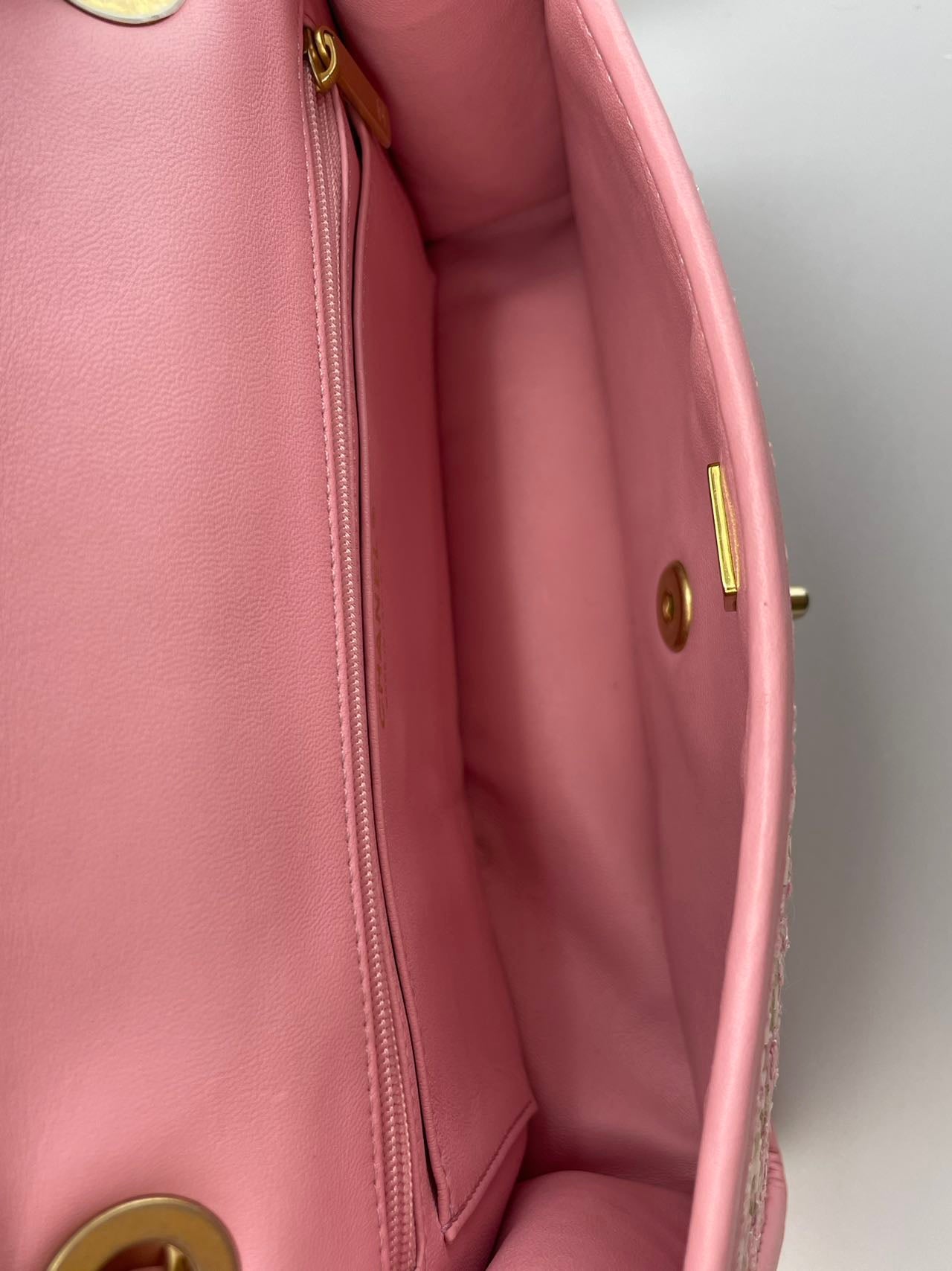 Chanel Classic Single Flap Bag Pink Woven 23C Gold Hardware