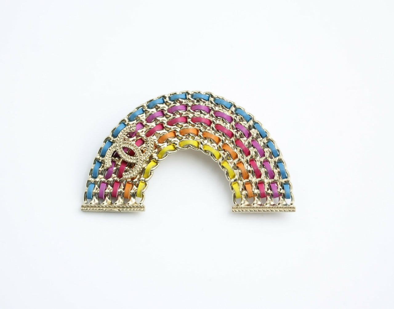 Chanel B18P Leather Rainbow Chain Brooch