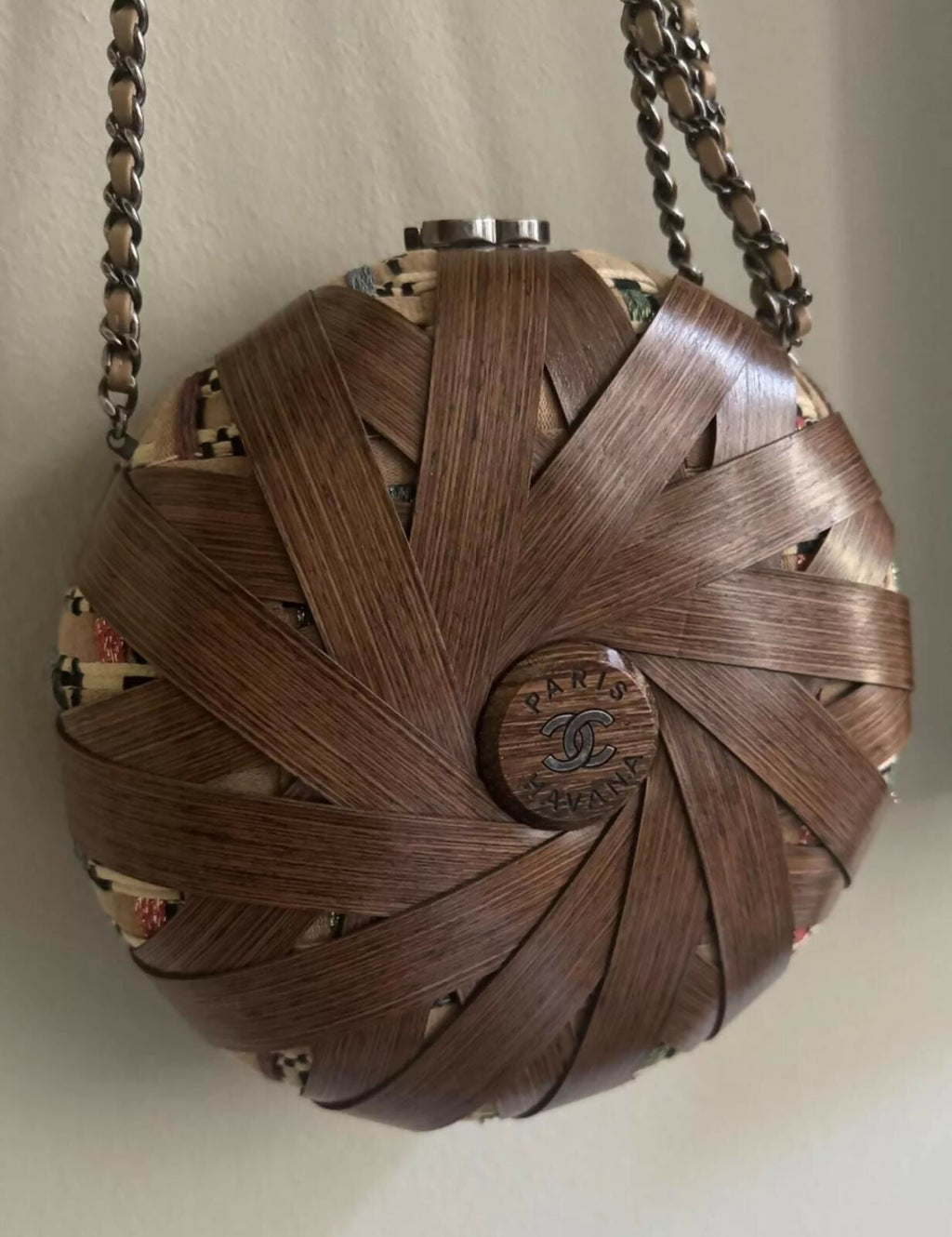 Chanel “Havana By Night” Round Woven Wood and Tweed Minaudière