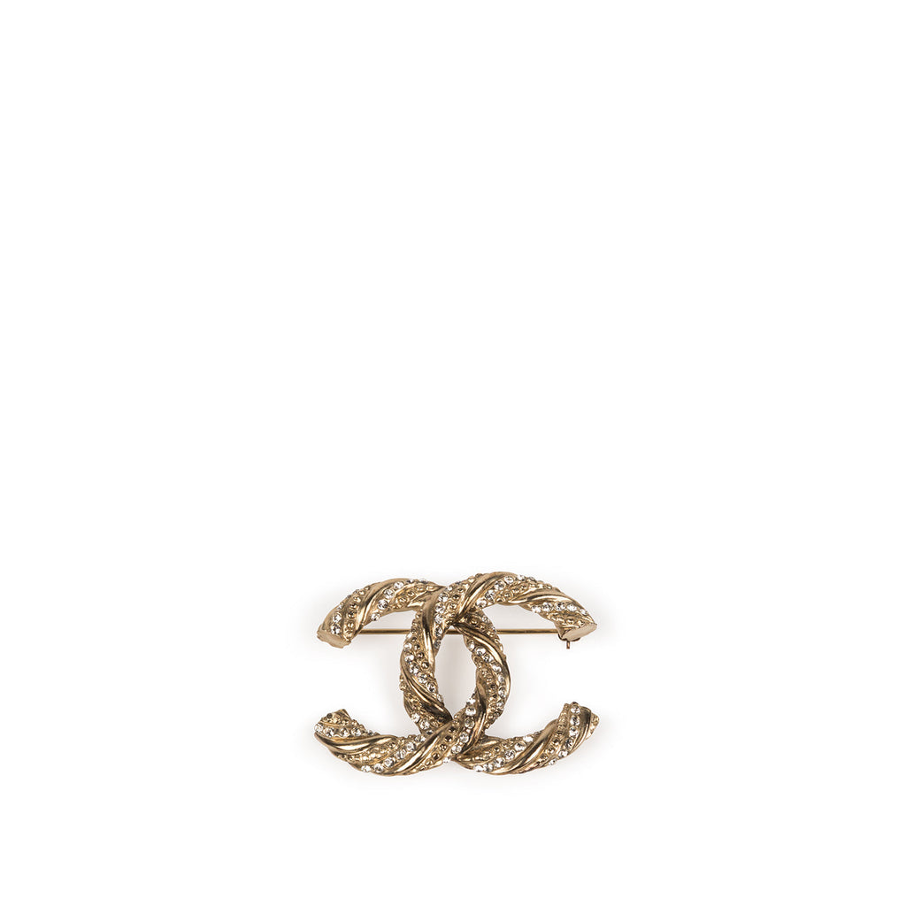 Chanel Crystal Twisted Rope CC Brooch