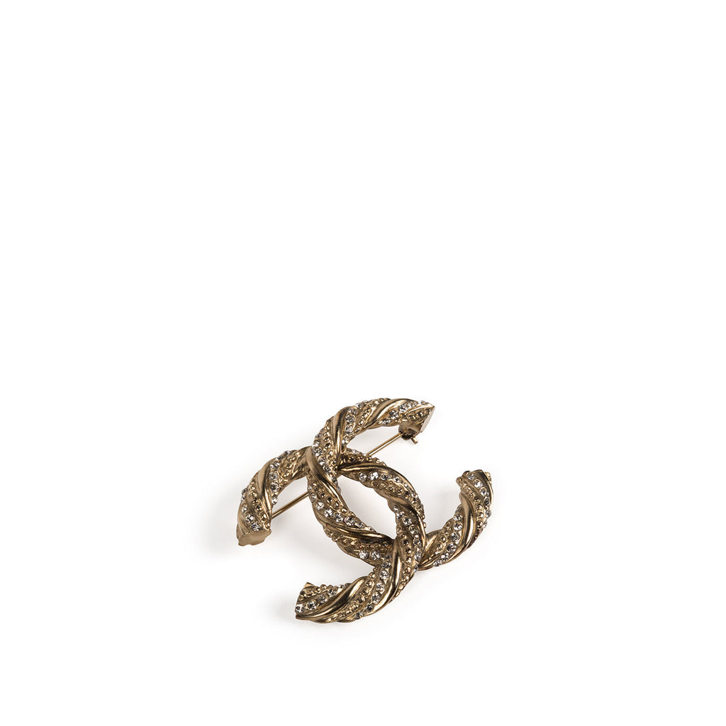 Chanel Crystal Twisted Rope CC Brooch