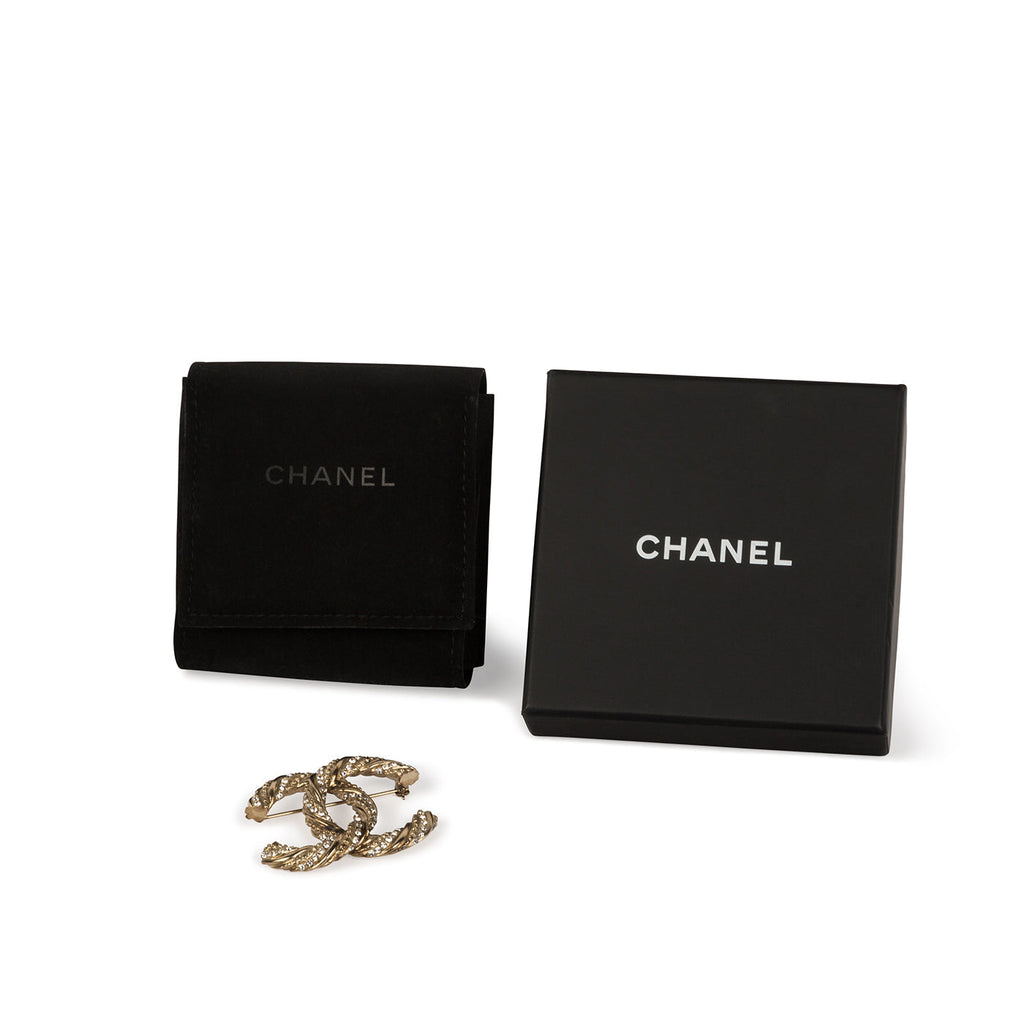 Chanel Crystal Twisted Rope CC Brooch