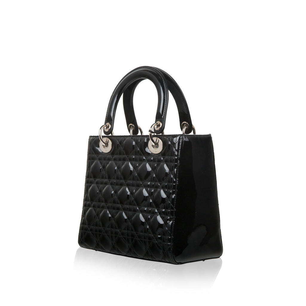 Christian Dior Lady Dior Black Patent Leather Medium