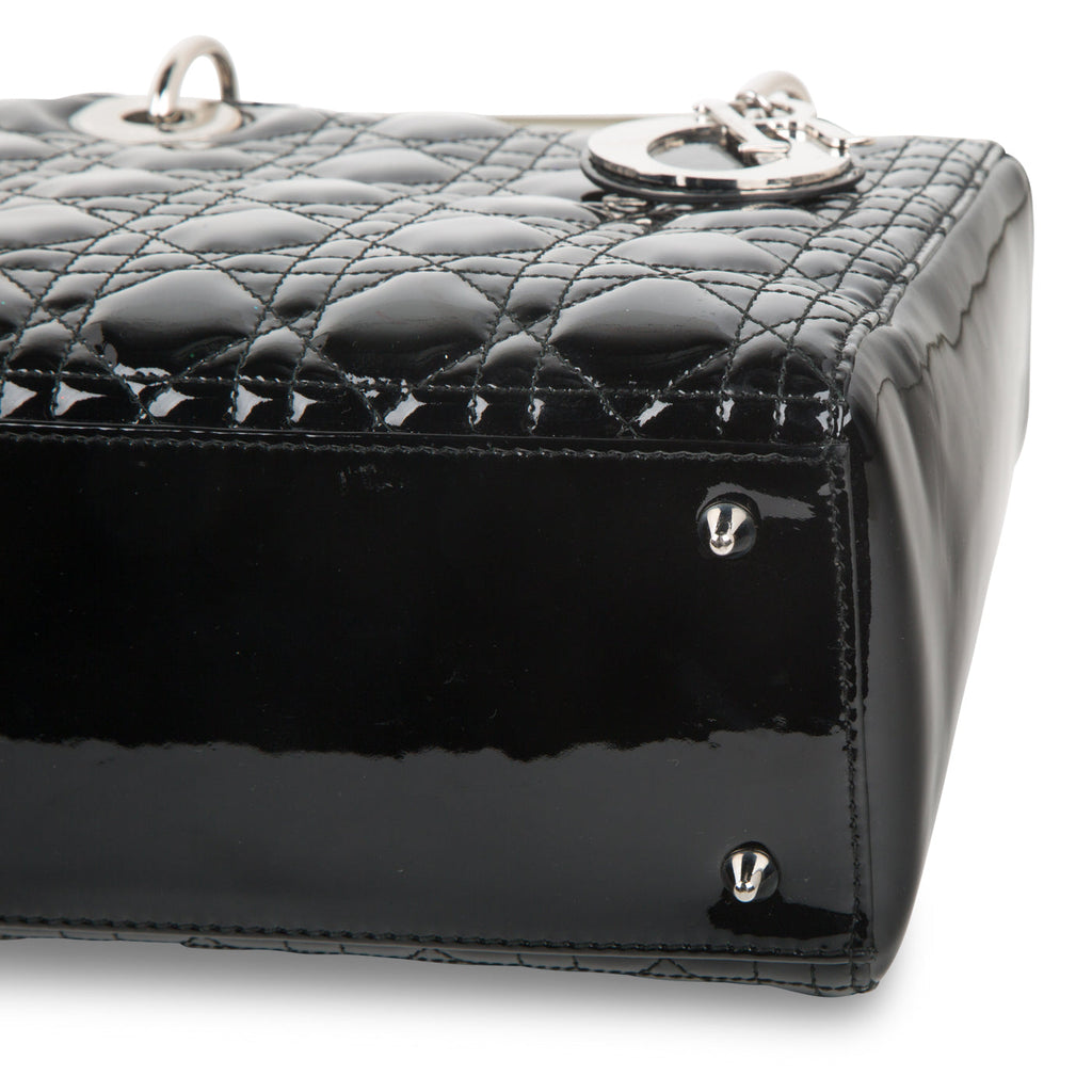 Christian Dior Lady Dior Black Patent Leather Medium