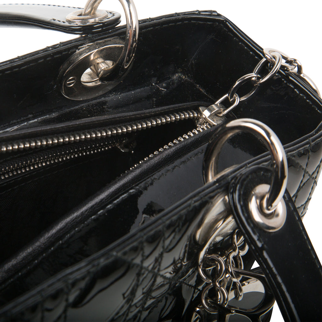 Christian Dior Lady Dior Black Patent Leather Medium