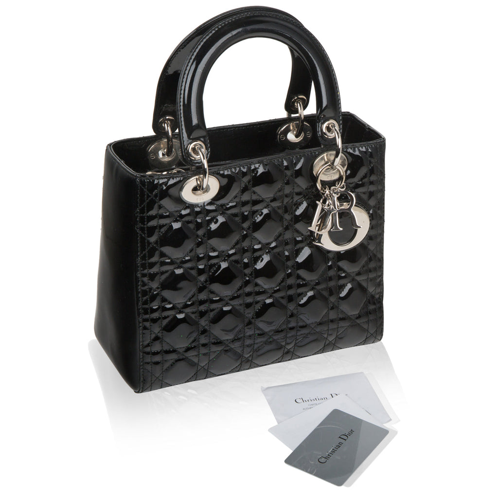 Christian Dior Lady Dior Black Patent Leather Medium