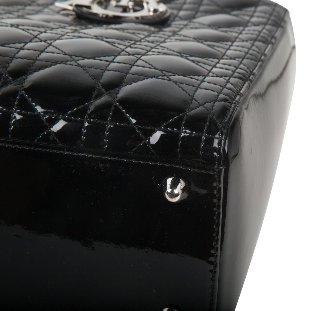 Christian Dior Lady Dior Black Patent Leather Large
