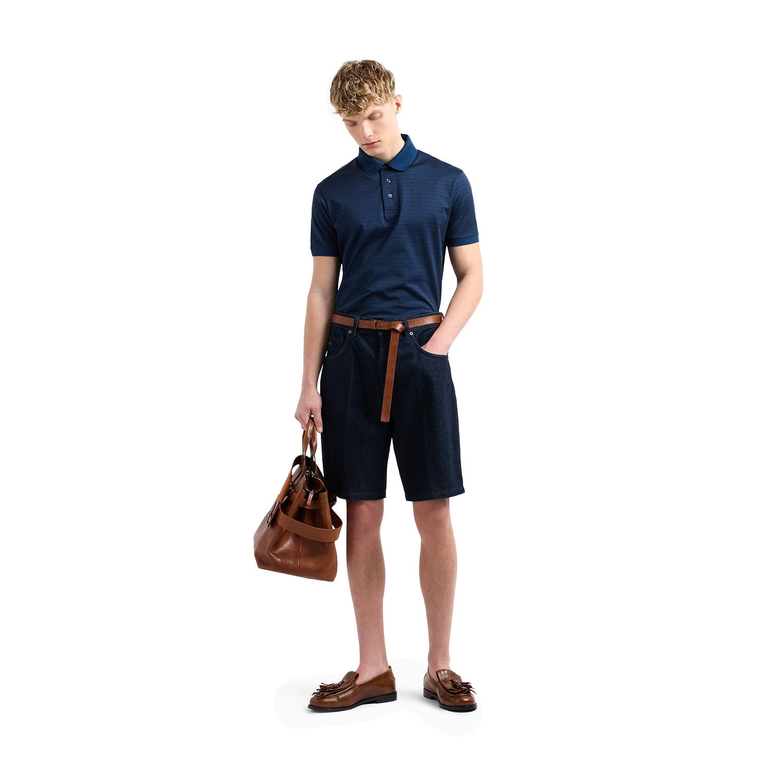 Jersey Polo Shirt With All-Over Jacquard Lettering
