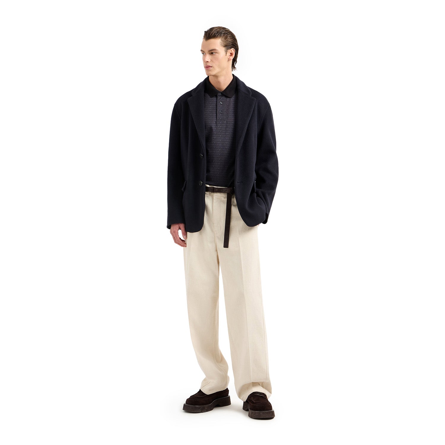 Jersey Polo Shirt With All-Over Jacquard Lettering