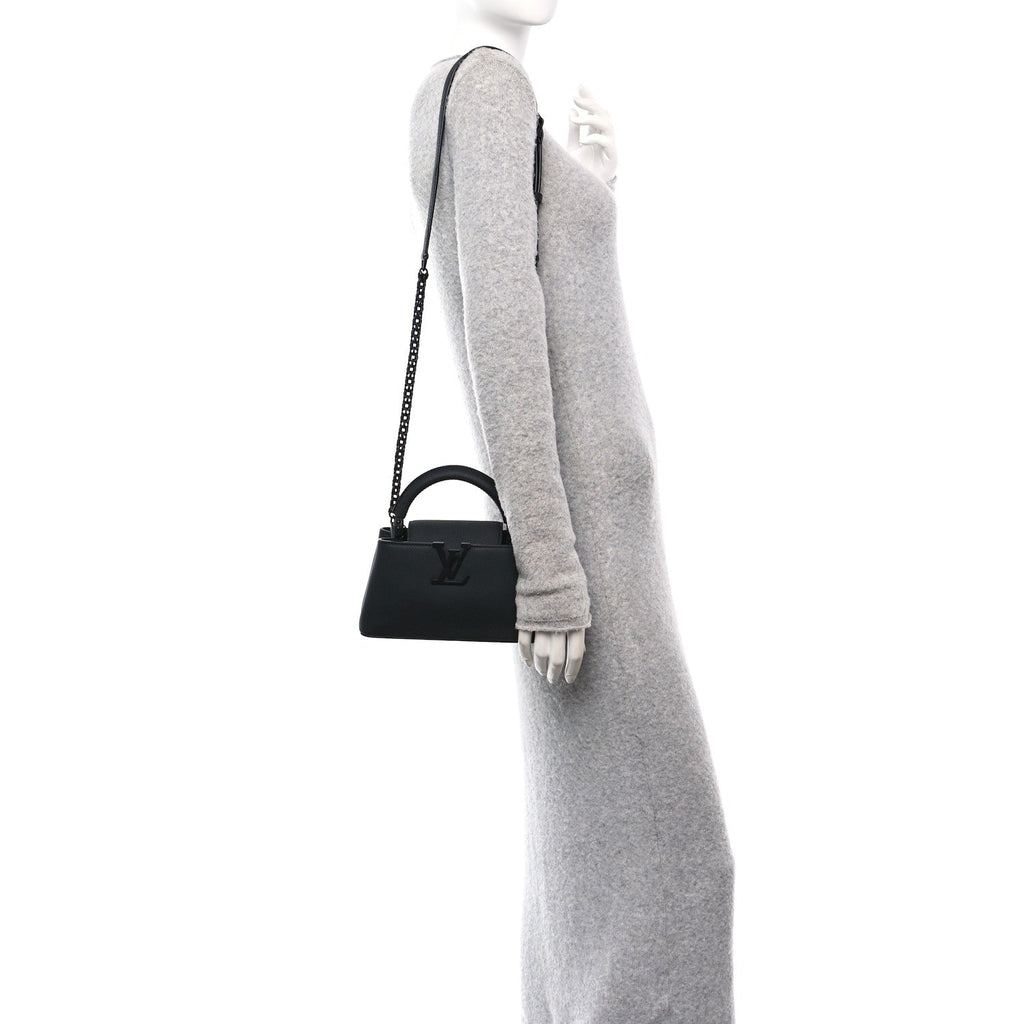 Matte Taurillon Capucines East West Mini All Black