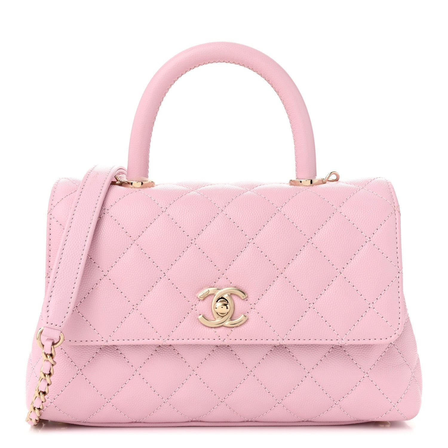 Caviar Quilted Mini Coco Handle Flap Light Pink