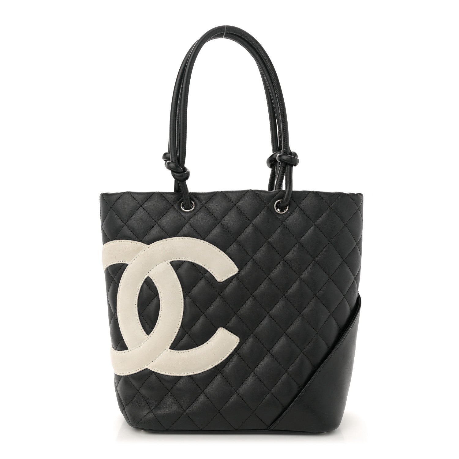 Calfskin Quilted Medium Cambon Tote Black White