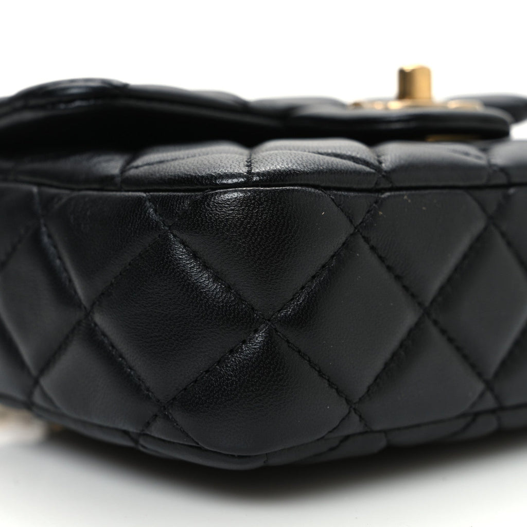 Lambskin Enamel Quilted Mini Coco Hearts Square Flap Black
