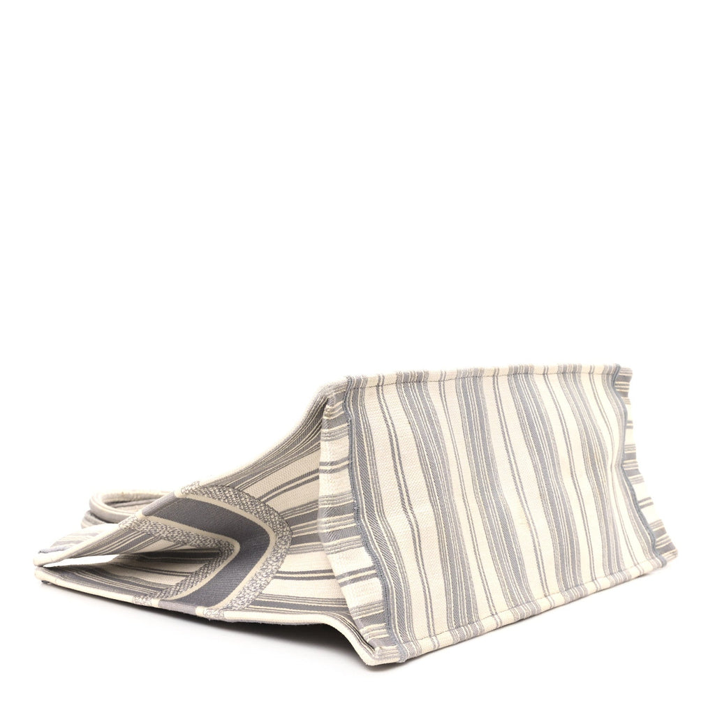 Canvas Embroidered Large Stripes Book Tote Grey