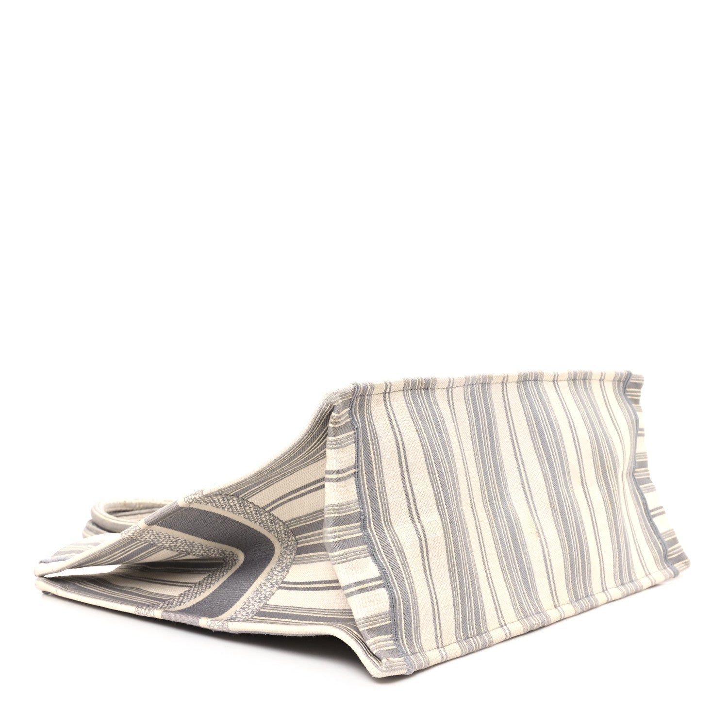 Canvas Embroidered Large Stripes Book Tote Grey