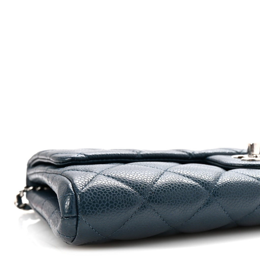 Caviar Quilted Clutch With Chain Flap  Blue