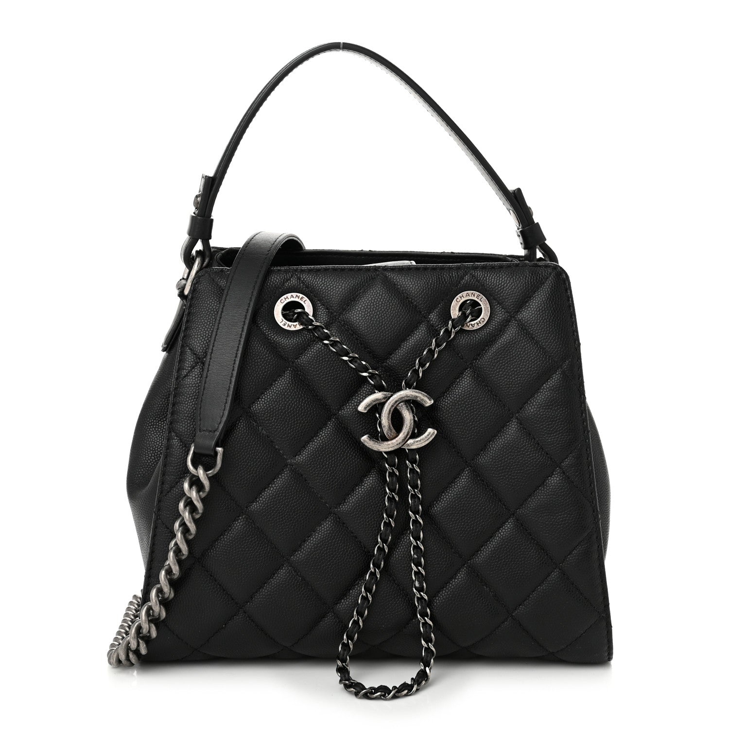 Caviar Quilted Small CC Bucket Bag Black