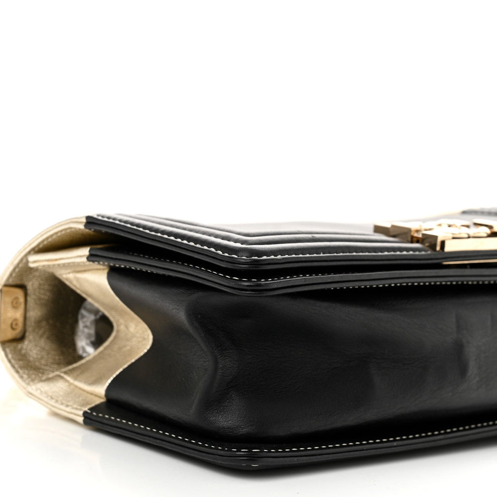 Metallic Goatskin Calfskin Medium Boy Flap Gold Black