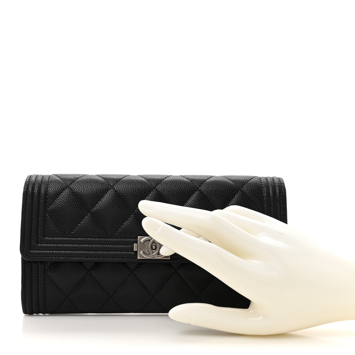 Caviar Quilted Long Boy Flap Wallet Black