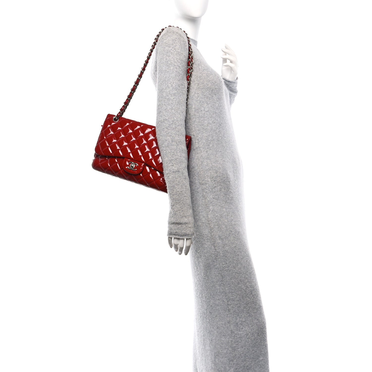 Patent Quilted Jumbo Double Flap Red