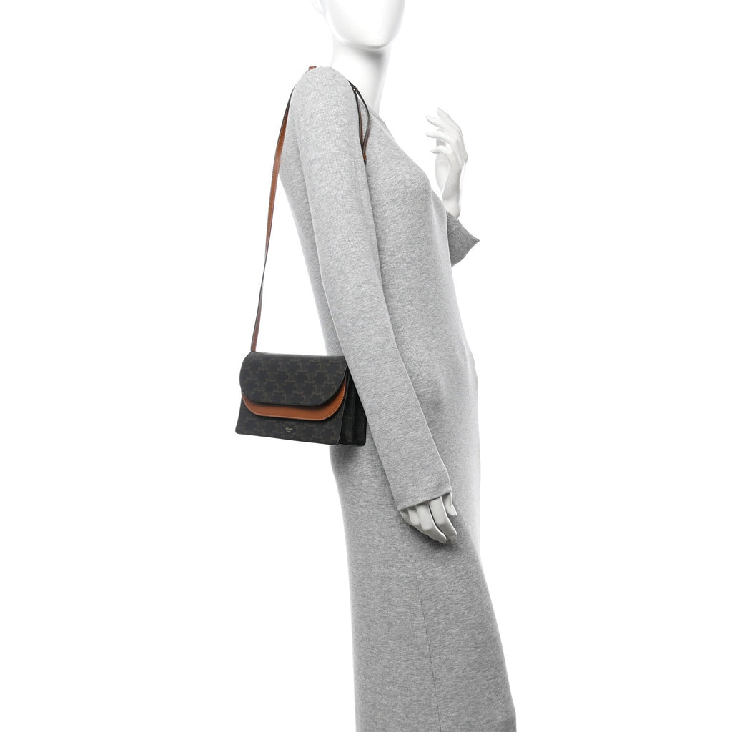 Triomphe Canvas Lambskin Wallet On Strap Tan