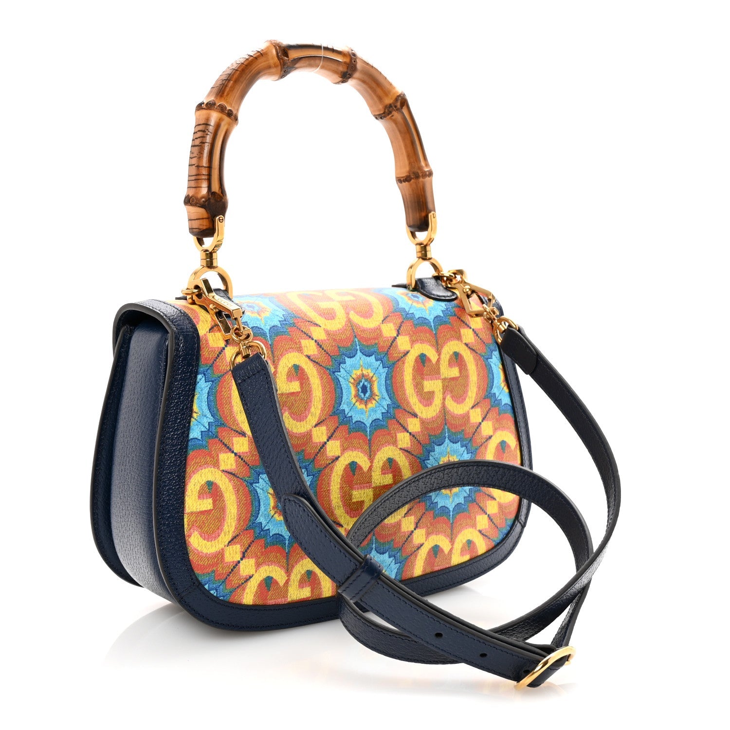 Calfskin Kaleidoscope Medium Bamboo 1947 Top Handle Bag Blue Orange Multicolor Blue Agata